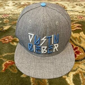 Justin Bieber Believe Tour Snapback Hat Gray Blue Embroidered Flat Brim 7 3/8